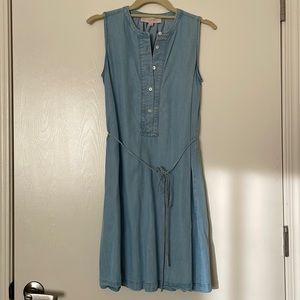 LOFT Chambray Tie Waist Button Shift Dress
